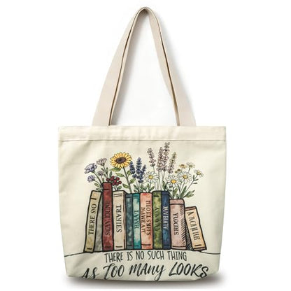 Large Tote Shopping Bag Cotton Canvas-Reusable grocery Bag with Zipper Aesthetic Reusable Shoulder Bag - style: Style-d