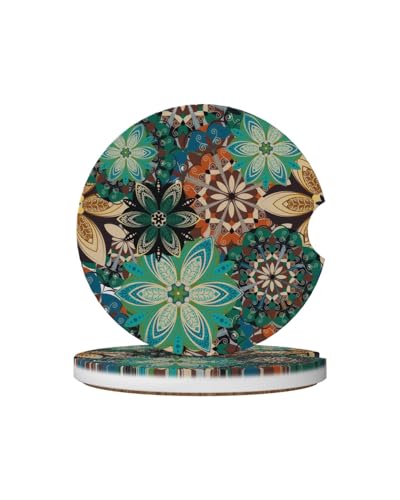 Ceramic Car Cup Coasters 2PCS - Vintage Flower - color: Vintage Flower
