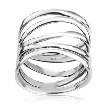 Multi Rows Cross Lines Knot Band Ring,S925 Sterling Silver Wide Chunky Bands Ring,Cocktail Party Statement Band Ring for Women