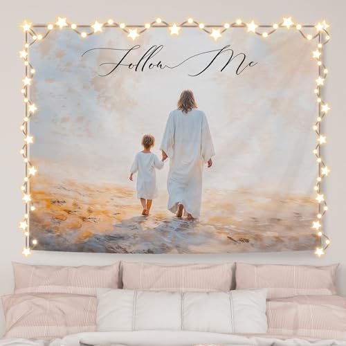 AQYIP Jesus with Kid Christian Tapestry, Follow Me Bible Verse Tapestry Decorative, Christian Religious Jesus Wall Tapestries Blanket Decor for Home Office Church Prayer Room, 50x60 Inch - color: follow me
