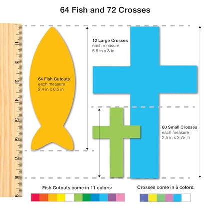 Cross Heart Fish Cutouts, Bright Colors, 232 Piece