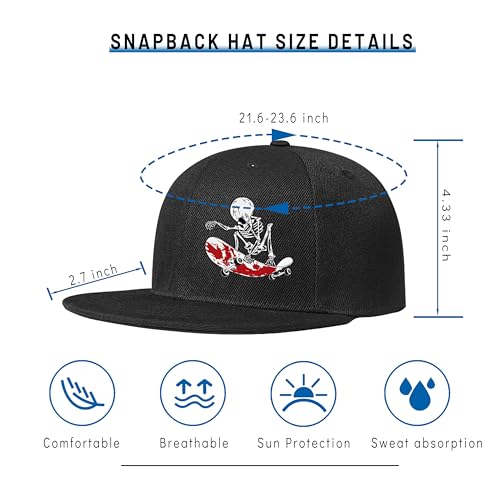 Skull Flat Bill Hats for Men Women Adjustable Dad Trucker Hat Skeleton Snap Backpack Hats for Hip-hop Running Cycling - color: Skateboard Skull