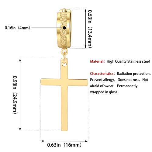 Men Women Stainless Steel Cross Earrings Set Dangle Hinged Earrings of Dangle Hinged Earrings Cross hoop Earrings - color: 3 Pairs Cross Earrings (Black+Silver+Gold) Scrub Large