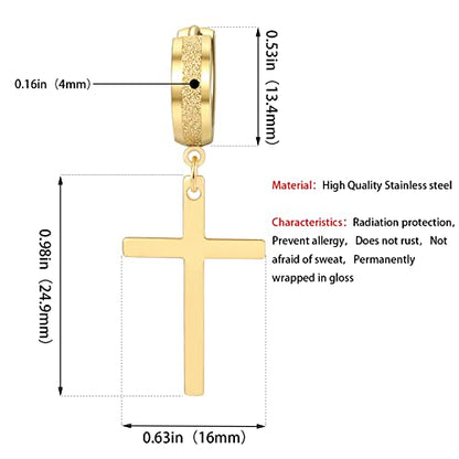 Men Women Stainless Steel Cross Earrings Set Dangle Hinged Earrings of Dangle Hinged Earrings Cross hoop Earrings - color: 3 Pairs Cross Earrings (Black+Silver+Gold) Scrub Large