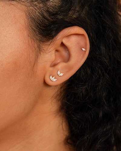 3 Pair Tiny Flat Back Earrings for Women - 14K Gold/White Gold Plated Dainty Cute Small Screw Flatback Stud Earring, Everyday Wear Gift - color: Gold-Marquise Flat 5/6/8mm