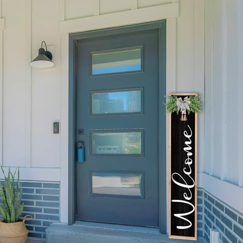 TQianJiang Outdoor Welcome Sign Front Porch Standing, 45"×9" Wood Black - color: Farmhouse Outdoor Welcome (Wood Black)