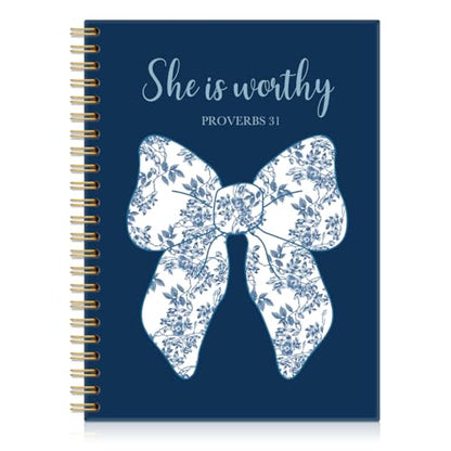She Is Worthy Proverbs Lined Spiral Notebooks Gifts for Christians - color: Multi & Blue & White