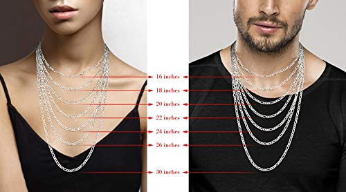 Miabella Italian 925 Sterling Silver 5mm Figaro Chain Necklace Men Women - style: Length 24 Inch