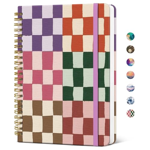 Taja Lined Spiral Journal for Women, A5 Cute Hardcover Notebook for Work - color: C-Checkered