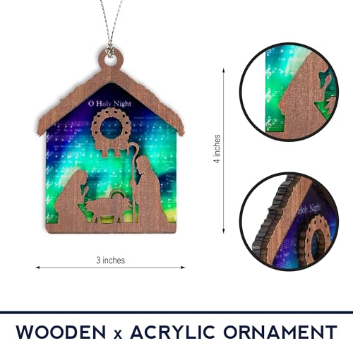 O Holy Night Nativity Christian Christmas Ornaments 2025, Starry Night Music Sheet Religious Decoration, Holy Family Scene Hanging Decor for Xmas Tree, Christian Gifts for Women Men, Catholic Gifts - color: Oh Holy Night