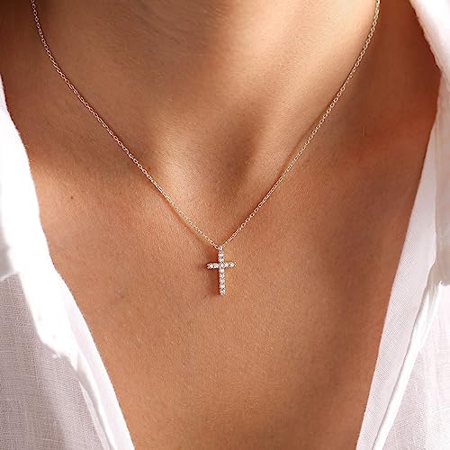 Fesciory Cross Necklace for Women, 14K Gold Plated Rhinestones Jewelry Gift - color: Silver 1
