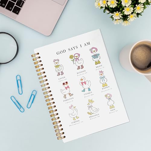 VNWEK Christian Goose Spiral Notebook Journal 5.5x8.3 Inch, God Says I Am Bible Verse Journal for Women, Inspirational Scripture Religious Goose Lined Hardcover Spiral Notebook - color: 49-XZ-bible-notebook