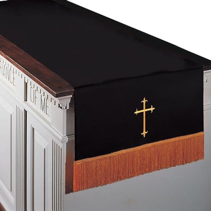 Trinity Church Supply Black and White Reversible Fleur-de-Lis Cross Communion Table Runner Catholic Church Supplies Indoor Outdoor Party Table Cloths, 20 Inch x 82 Inch