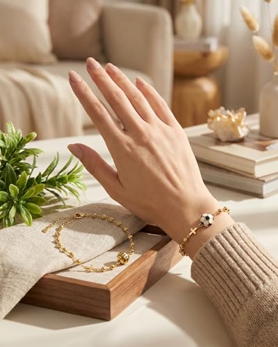 Gold-Tone Cross Link Bracelet with Sports & Heart Charms - Basketball Football Bracelet for Women, Faith-Inspired Christian Gifts for Women (Adjustable Chain) - color: Golden Soccer