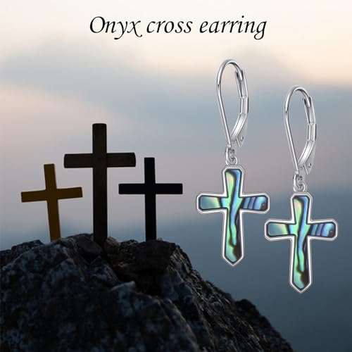 Cross Earrings 925 Sterling Silver Dangle Earring Gifts for Women - style: A-Abalone shell