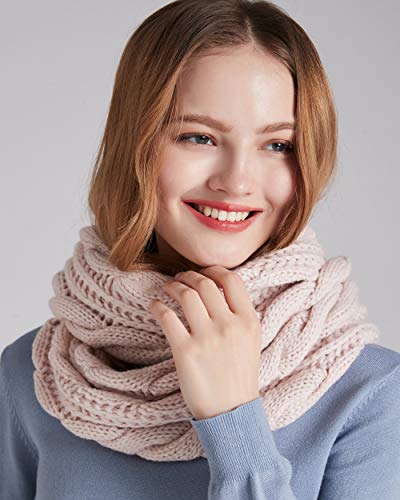 NEOSAN Womens Thick Ribbed Knit Winter Infinity Circle Loop Scarf - color: Twist Light Pink