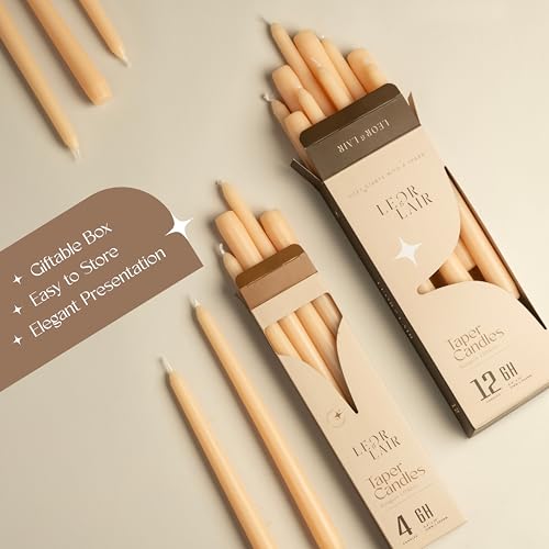 Leor & Lair Beige Taper Candles, 12 Pack, 10" Long Candlesticks, Unscented - color: Beige