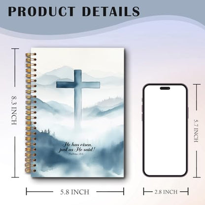 Exqcom Easter Christian Spiral Notebook, He Has Risen Bible Verse Journal Gifts for Women, Watercolor Blue Cross Religious Hardcover Notebook Journal Church Office School Supplies, 5.5x8.3 - color: white Bible Notebook-V