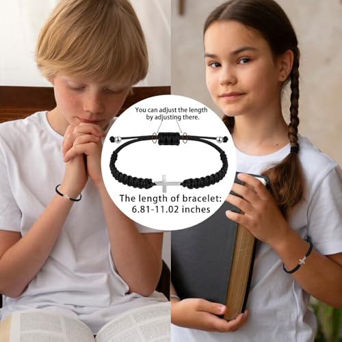 Baptism Gifts for Boys,Braided Rope Cross Bracelet Gift for Kids,First Holy Communion Gifts for Boys Christian Christening Graduation - color: Silver cross black rope-baptism