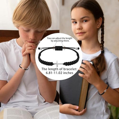 Baptism Gifts for Boys,Braided Rope Cross Bracelet Gift for Kids,First Holy Communion Gifts for Boys Christian Christening Graduation - color: Silver cross black rope-baptism