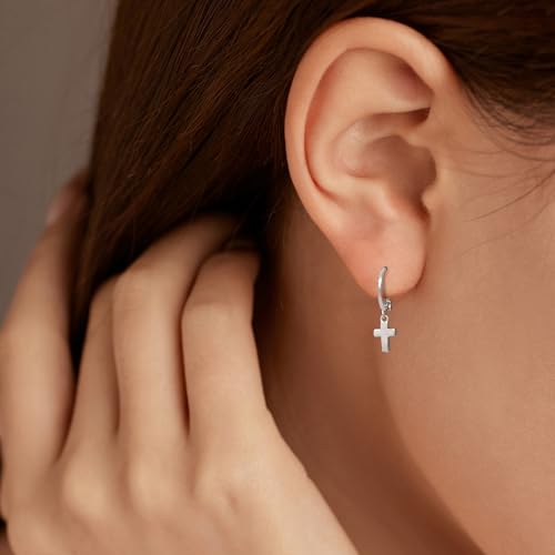 SUYACS Dainty 14k Gold Plated Cross Drop Dangle Earrings for Women - color: Style 1-Silver