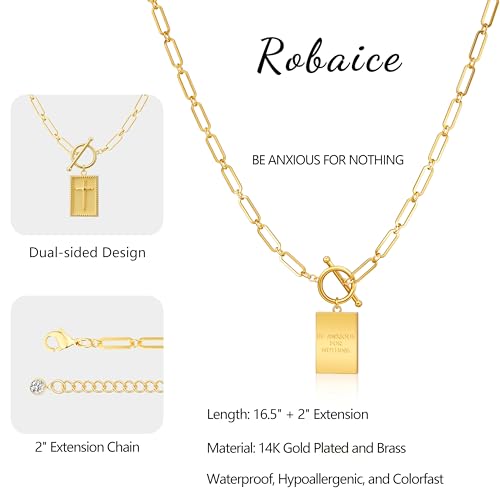 Robaice 14K Gold Plated Toggle Cross Necklace for Women - color: B Gold: BE ANXIOUS FOR NOTHING