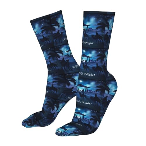 Christian Christmas Nativity Scene O Holy Night Sock Womens Short Stockings Casual Sport Crew Socks for Women Men - color: Blue