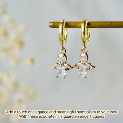 Mini Guardian Angel Huggie Hoop Earrings, Everyday Earrings, 14K Gold Plated, Minimalist Jewelry Gifts for Women Girls