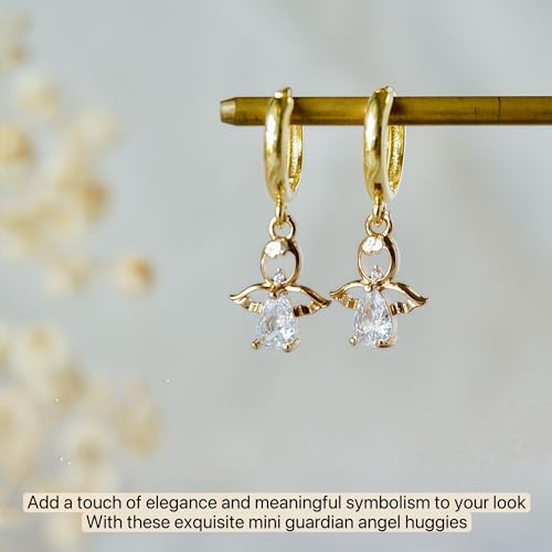 Mini Guardian Angel Huggie Hoop Earrings, Everyday Earrings, 14K Gold Plated, Minimalist Jewelry Gifts for Women Girls