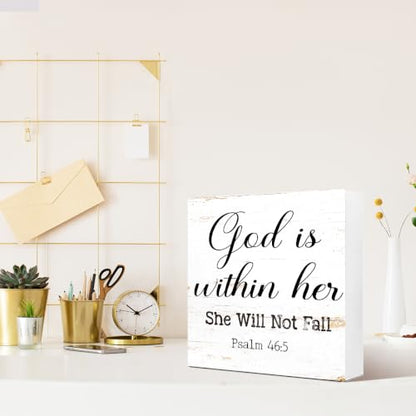 God Is Within Her She Will Not Fall Office Wooden Box Sign 5x5 In