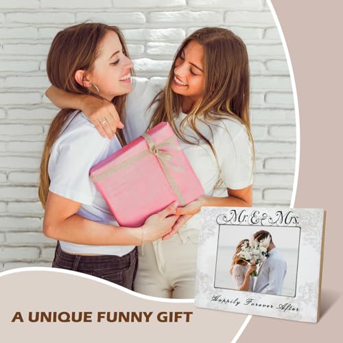 Mr and Mrs Picture Frame, Wedding Engagement Gifts for Couples Newlyweds Bride Groom, Just Engaged Married Gifts, Happily Forever After Wedding Picture Photo Frame 5x7 - color: happily