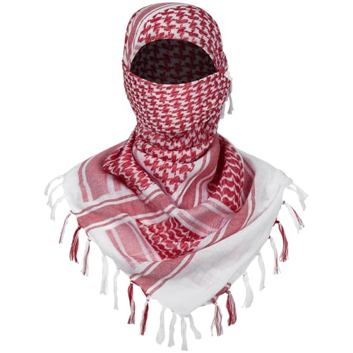 Aonal Military Shemagh Tactical Desert Scarf, Keffiyeh Scarf for Men - color: Mix Red & White