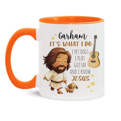 Funny Jesus Design Coffee Mug, Christian Cup With Personalized Name, Customized Christian Humor Ceramic Cup Gifts, Custom Jesus And Guitar Detailed Mug 11oz 15oz - color: XUA-324-1551-JESUS WITH GUITAR MUG