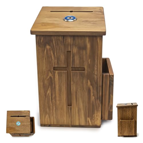 Wooden Donation Box with Lock, Prayer Request Box, Church Offering & Suggestion Box