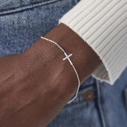 Moodear Cross Bracelet for Women, Dainty Sterling Silver/Gold Plated Gift - color: CZ Silver Cross Bracelet