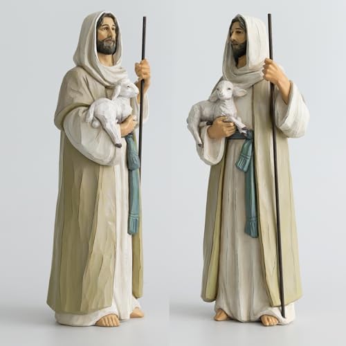 Good Shepherd Statue Jesus Holding Lamb 12inch Religious Modern Home Decor Figurine Indoor Tabletop Religious Gift - size: 12inch