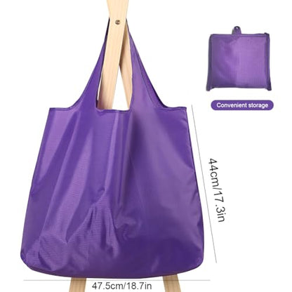 Large 50lbs Heavy Duty Reusable Foldable Grocery and Shopping Tote Bags - Washable Polyester Bags in Pocket - color: Purple