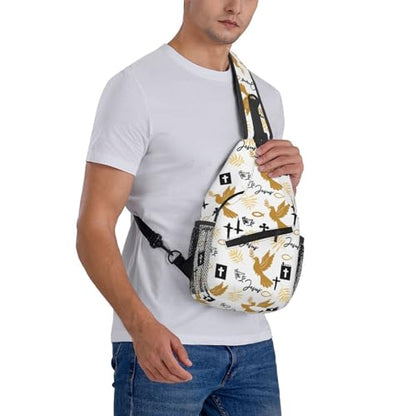 Jesus Christian Cross Sling Backpack Shoulder Chest Bag For Men Women Hiking Travel Crossbody Daypack - color: Jesus Christian Cross-0002