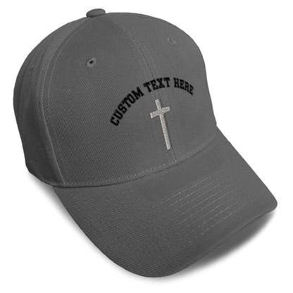 Custom Baseball Cap Cross Silver Christ Jesus God Faith Christian Hats - color: Dark Grey Personalized Text Here