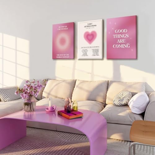 NCCXNCC Pink Gradient Halo Angel Digital Canvas Wall Art 12x16 Inch Frame - color: Pink Affirmations, size: 16×24inch