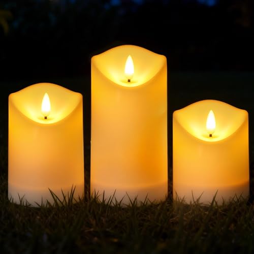 Solar Candles Outdoor Waterproof, Flameless LED Pillars Candles, Set of 3 - size: 3.25" × 4"/5"/6" (3-Pack)