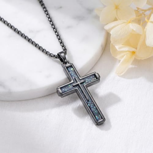 14K Gold Plated Cross Pendant Necklace Christian Jewelry Religious Gift - color: A05-Cross Black Abalone