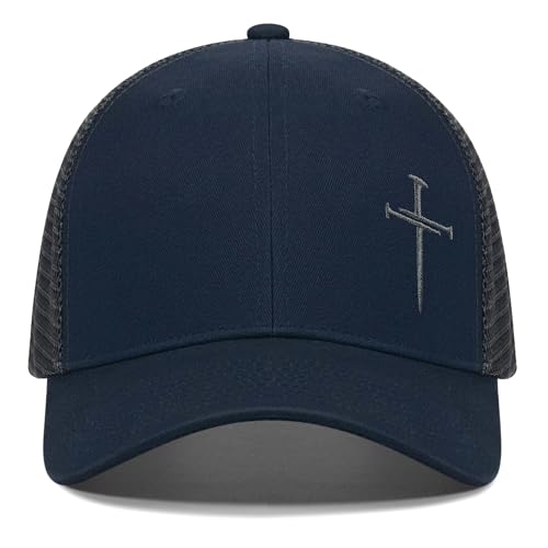 Christian Hats for Men Women,Jesus 3 Nail Cross Hat Christian Religious Gifts for Birthday/Christmas,Black and Silver - color: 581.blue