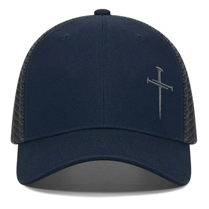 Christian Hats for Men Women,Jesus 3 Nail Cross Hat Christian Religious Gifts for Birthday/Christmas,Black and Silver - color: 581.blue