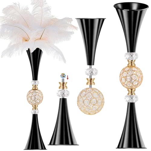 VIJIV Black Tall Crystal Flower Vases for Centerpiece - 28'' Large Trumpet Vase for Bouquet Skinny Decorative, Floor Vase Flower Stand for Party Event, Dining Table Décor, Bridal Shower, Wedding - color: Black, size: Tall-28IN