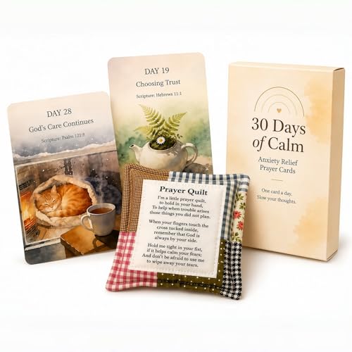 Christian Gifts for Women Men | 30 Anxiety Relief Bible Verses Cards with Prayer Quilt| Emotional Support Religious Confirmation Catholic Gift Idea for Mothers Day, Birthday