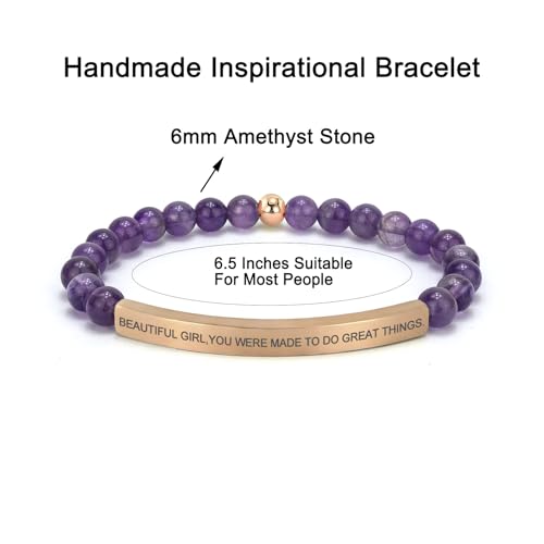 Amethyst Christian Bracelet for Women, 18K Gold Plated Bible Verse Jewelry, Inspirational Religious Faith Gift, Scripture Jewelry for Encouragement & Strength - color: BEAUTIFUL G,YOU WERE MADE TO DO GREAT THINGS-Amethyst Rose Gold