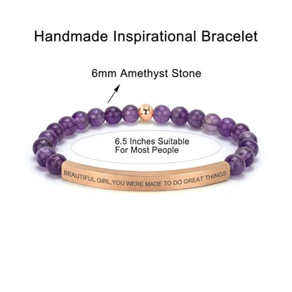 Amethyst Christian Bracelet for Women, 18K Gold Plated Bible Verse Jewelry, Inspirational Religious Faith Gift, Scripture Jewelry for Encouragement & Strength - color: BEAUTIFUL G,YOU WERE MADE TO DO GREAT THINGS-Amethyst Rose Gold