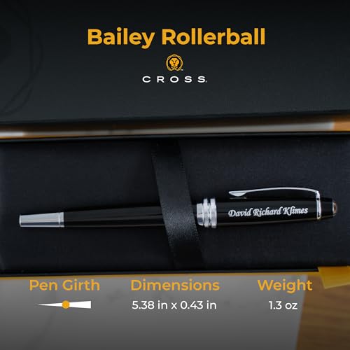 Cross Bailey Personalized Rollerball Pen in Black Lacquer with Chrome Trim - color: Black