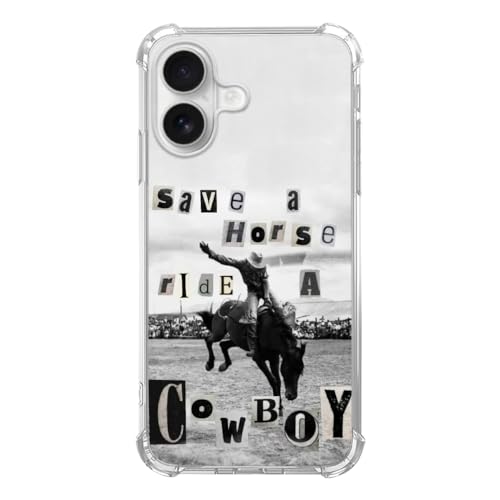 Cowboy Black White Phone Case Compatible with iPhone 17, Wild West Horse Phone Cover for iPhone 17 - color: Cowboy Horse